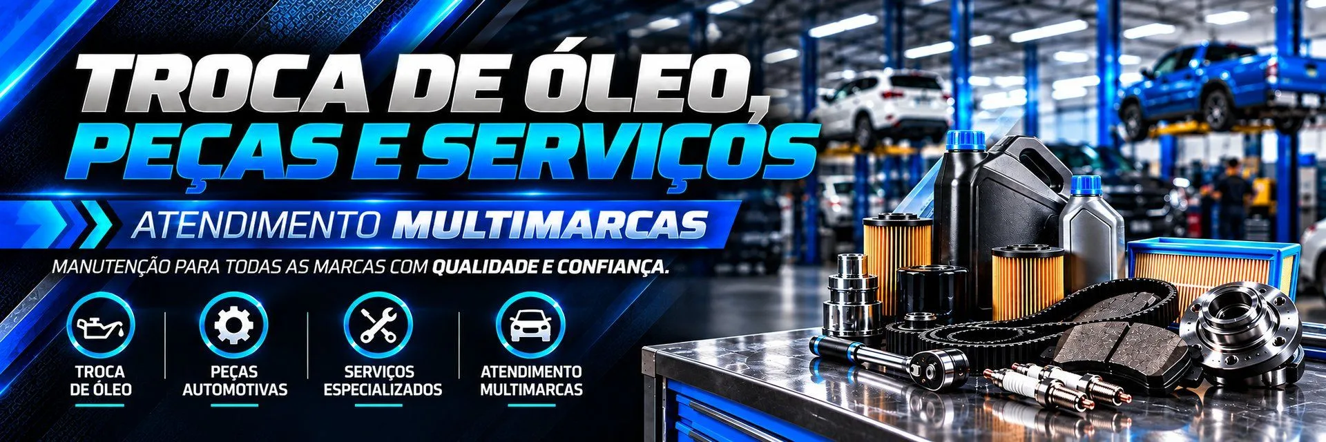 Troca de óleo, peças e serviço.